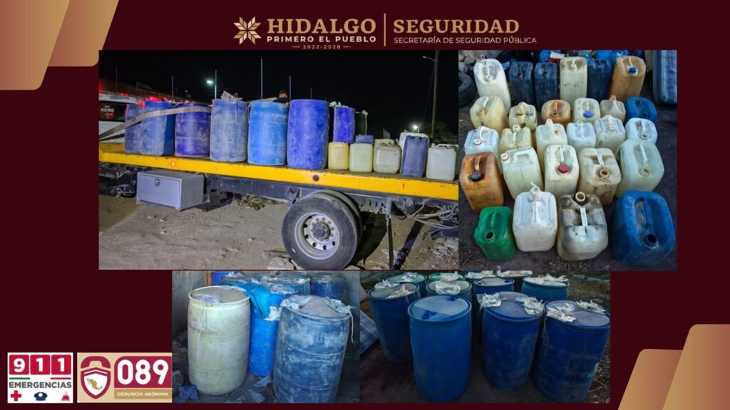Policía del estado desmantela bodega huachicolera en Tepeapulco